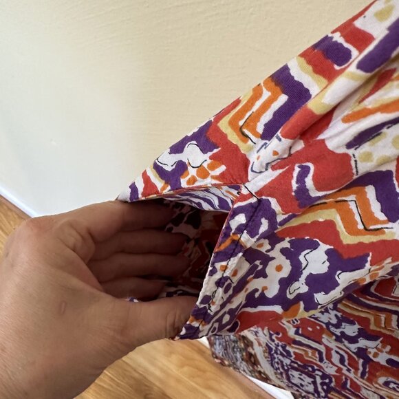 Vtg Womens Cotton MuMu Red Aztec Midi Dress 2X Short Sleeve Pockets Multicolor - Picture 5 of 9